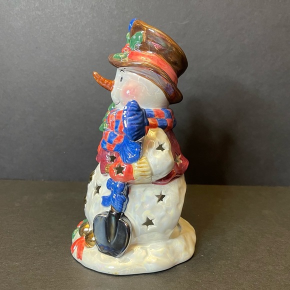 Snowman Tea Light or Votive Candle Holder With Christmas Tree - Picture 6 of 10